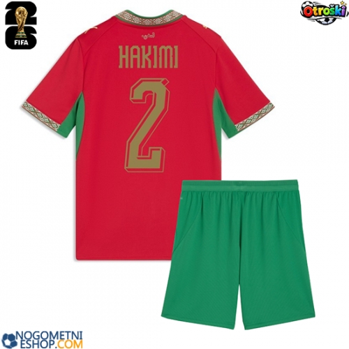 Otroški Nogometni dresi Maroko Achraf Hakimi #2 Domači SP 2026 Kratek Rokav (+ Kratke hlače)